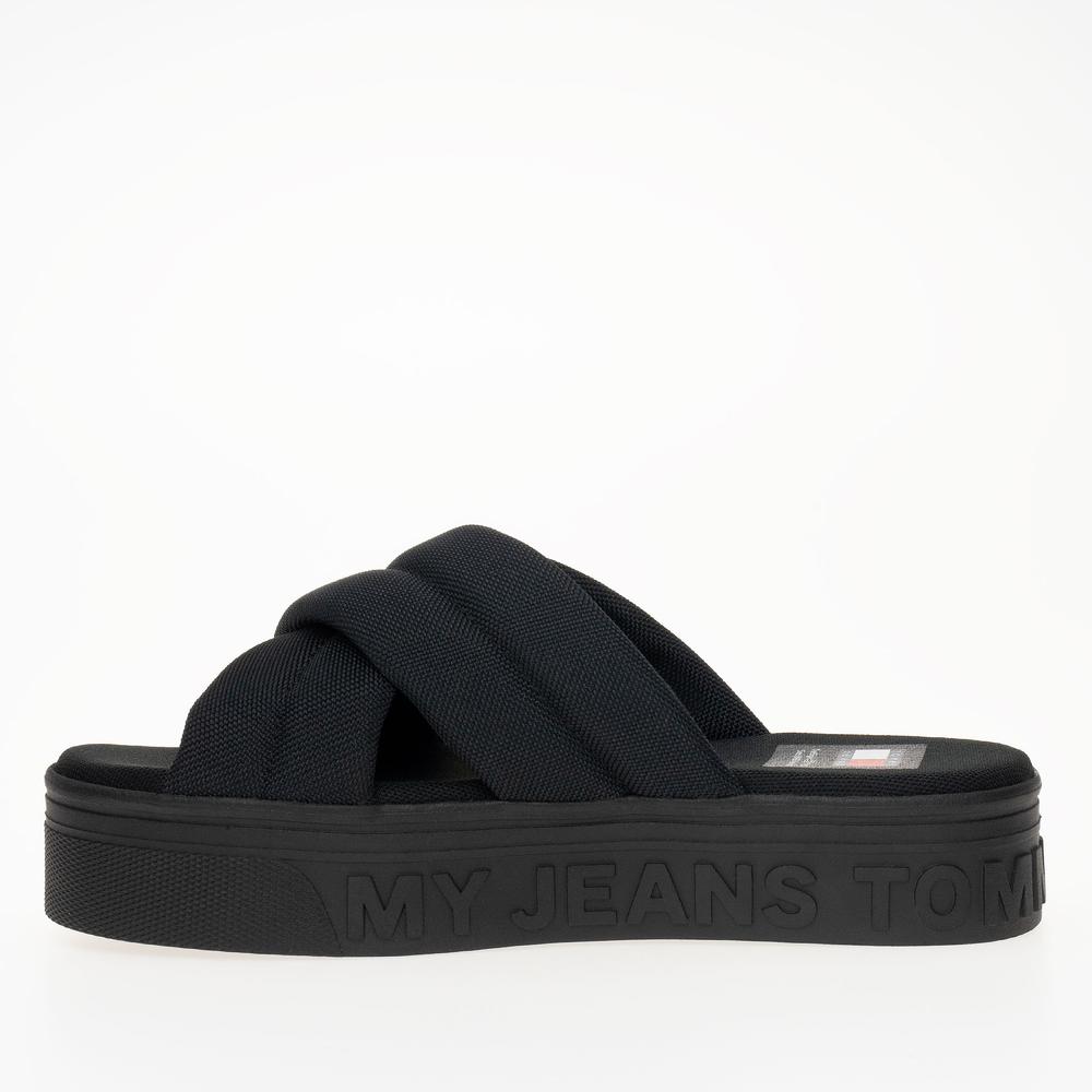 Klapky Tommy Jeans Lettering Flatform EN0EN02465-BDS - čierne