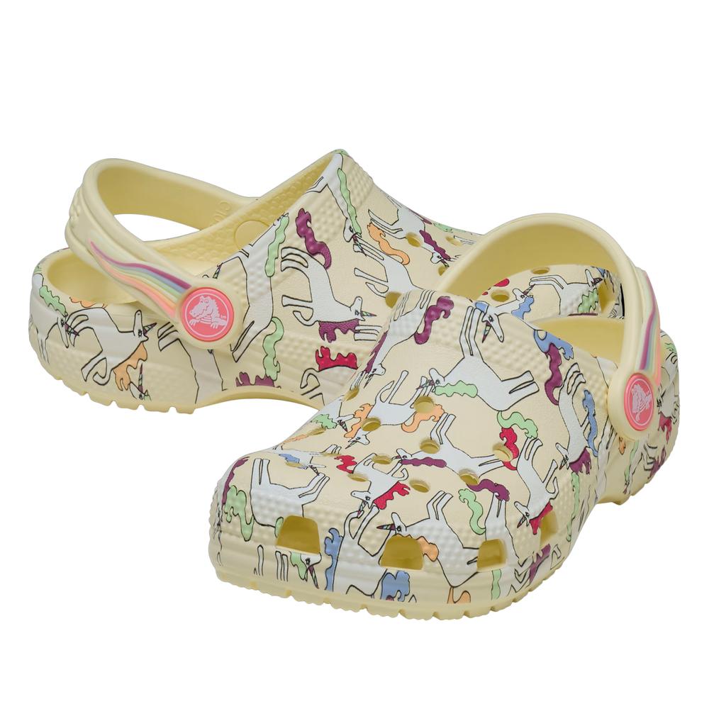 Klapky Crocs Classic Unicorn Graphic Clog 212515-7CJ - béžové