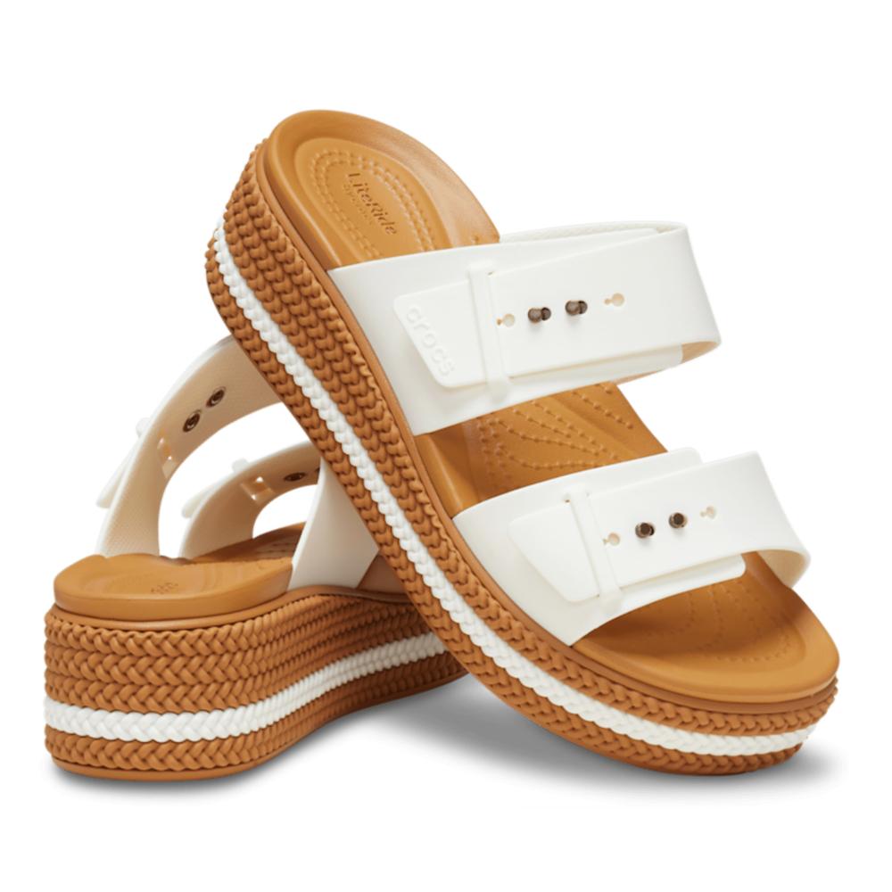 Klapky Crocs Brooklyn Woven Buckle Low Wedge 209978-0WV - biele