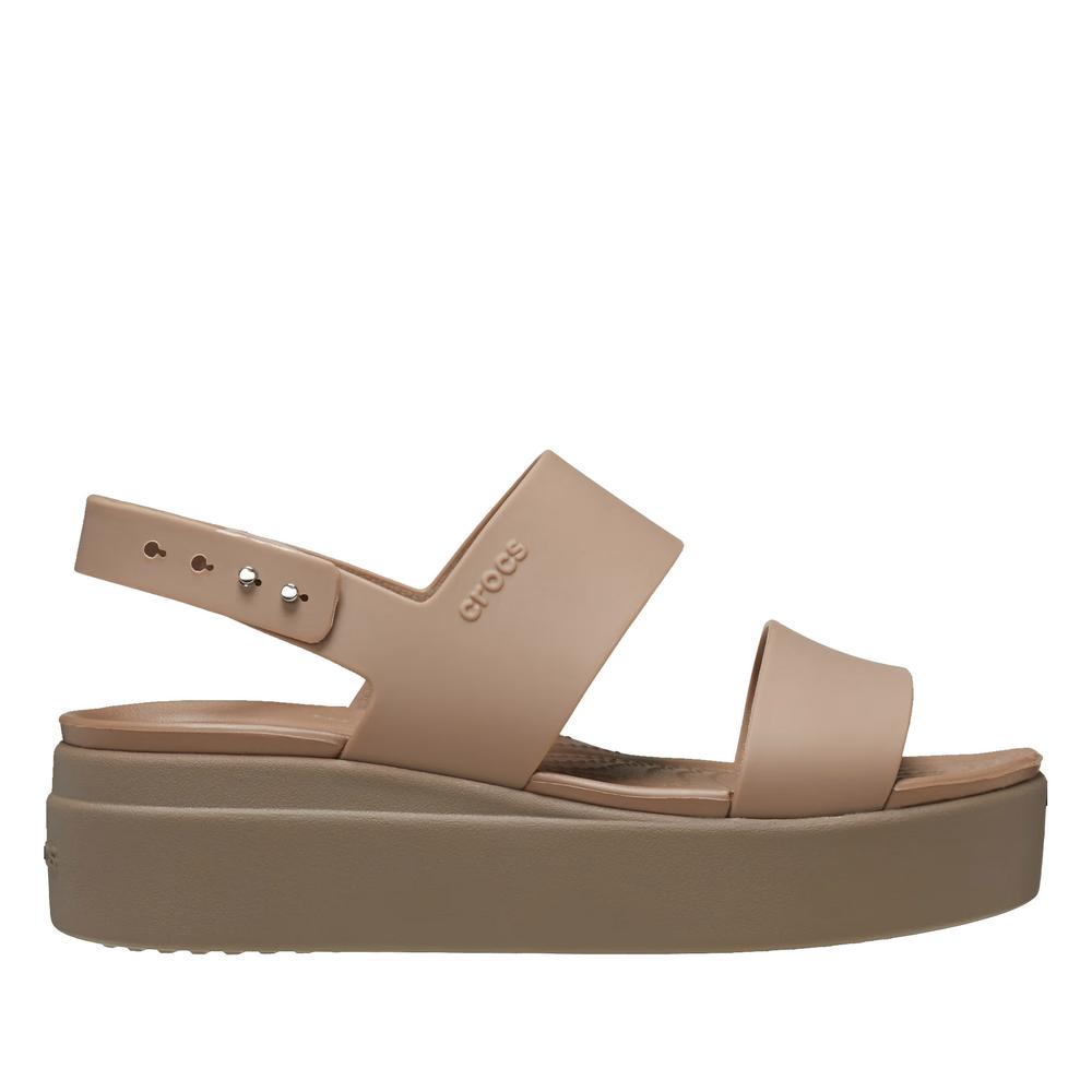Klapky Crocs Brooklyn Low Wedge 206453-2EL - béžové