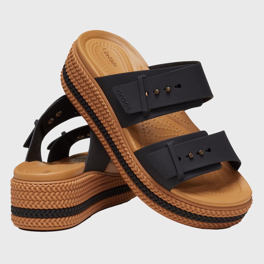 Klapky Crocs Brooklyn Woven Buckle Low Wedge 209978-001 - čierne