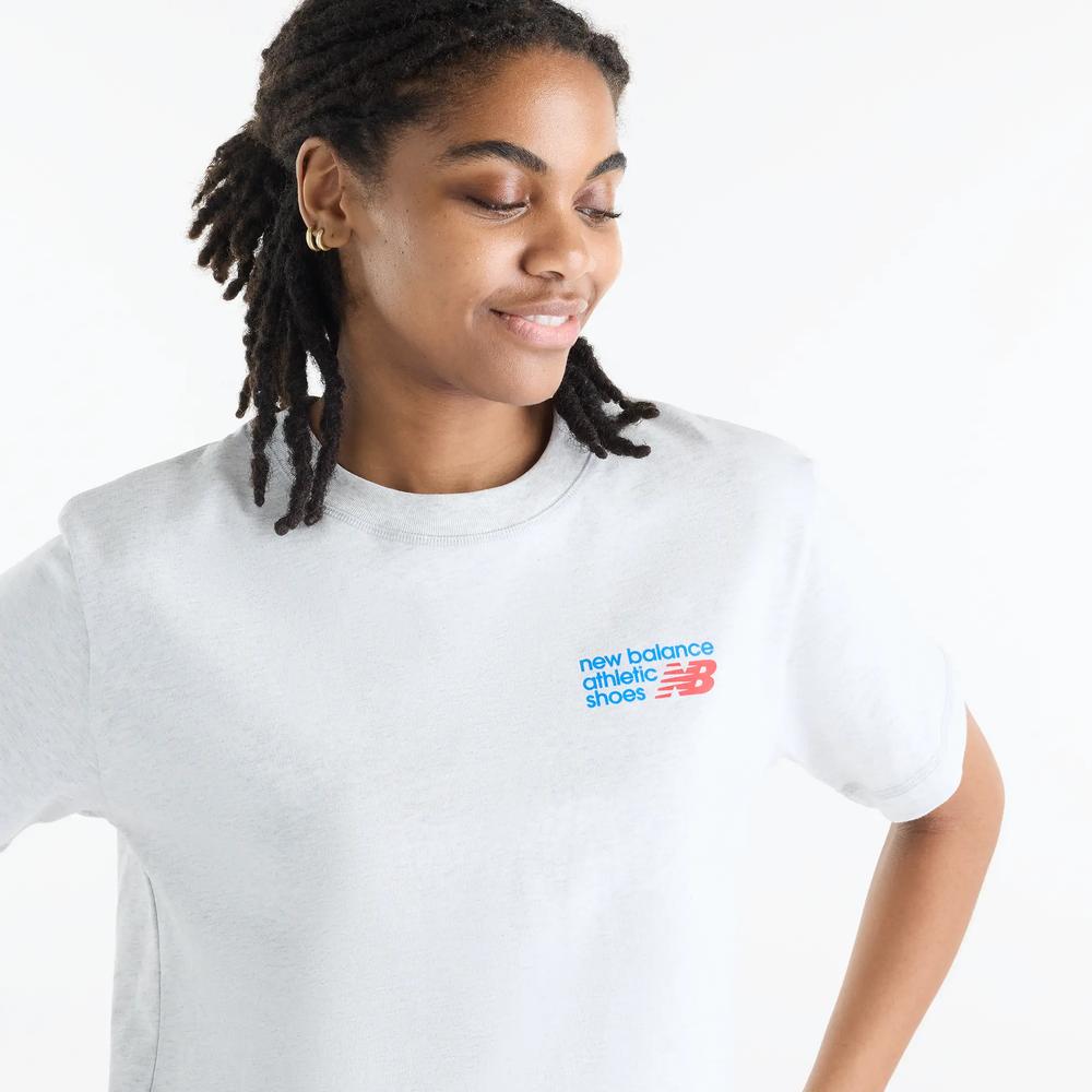 Dámske tričko New Balance Athletics Premium Logo Hip Length WT62B7V2AHH - šedý