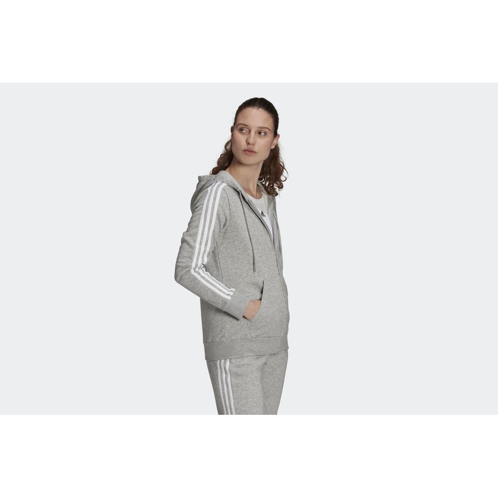 Blúza adidas Essentials French Terry 3-Stripes Full-Zip Hoodie GL0802 - šedý