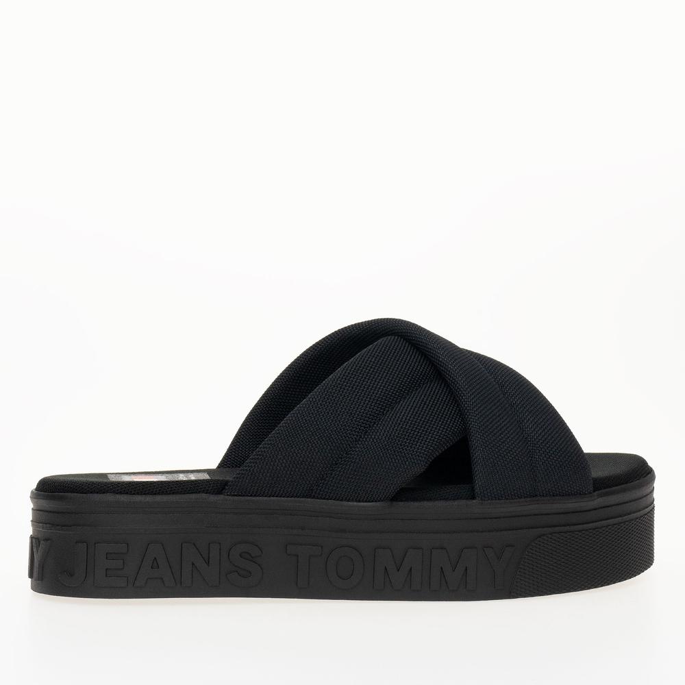Klapky Tommy Jeans Lettering Flatform EN0EN02465-BDS - čierne