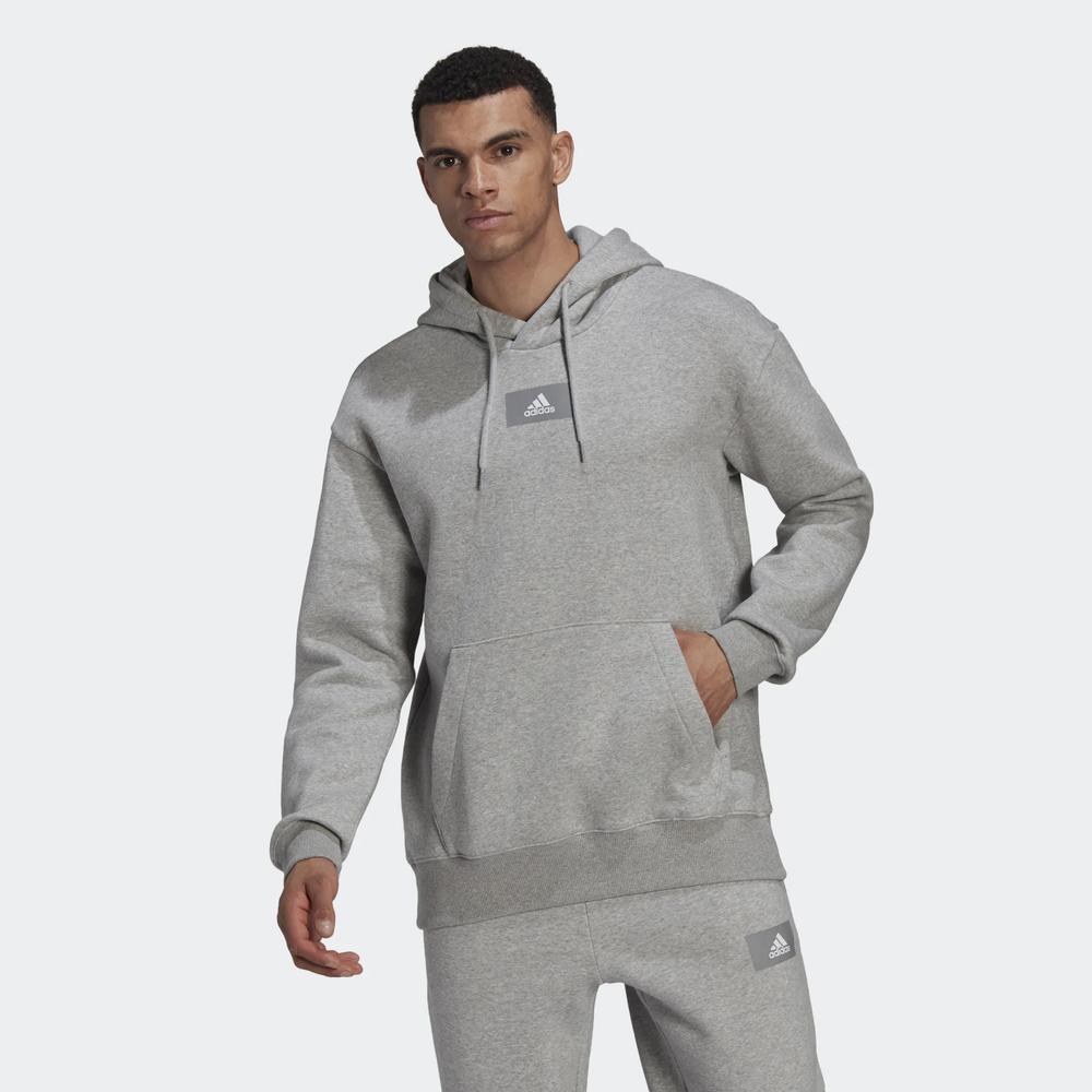 Blúza adidas Essentials Feelvivid Cotton Fleece Drop Shoulder Hoodie HK2830 - šedý
