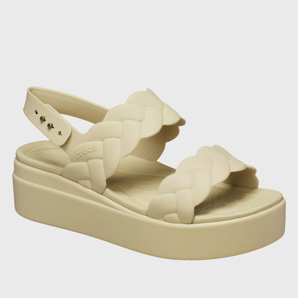 Klapky Crocs Brooklyn Woven Low Wedge 209977-212 - béžové
