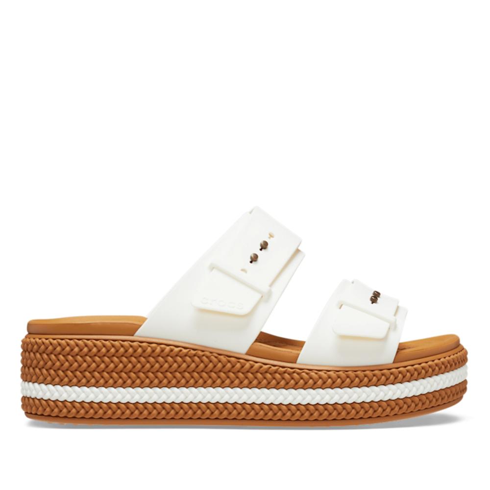 Klapky Crocs Brooklyn Woven Buckle Low Wedge 209978-0WV - biele