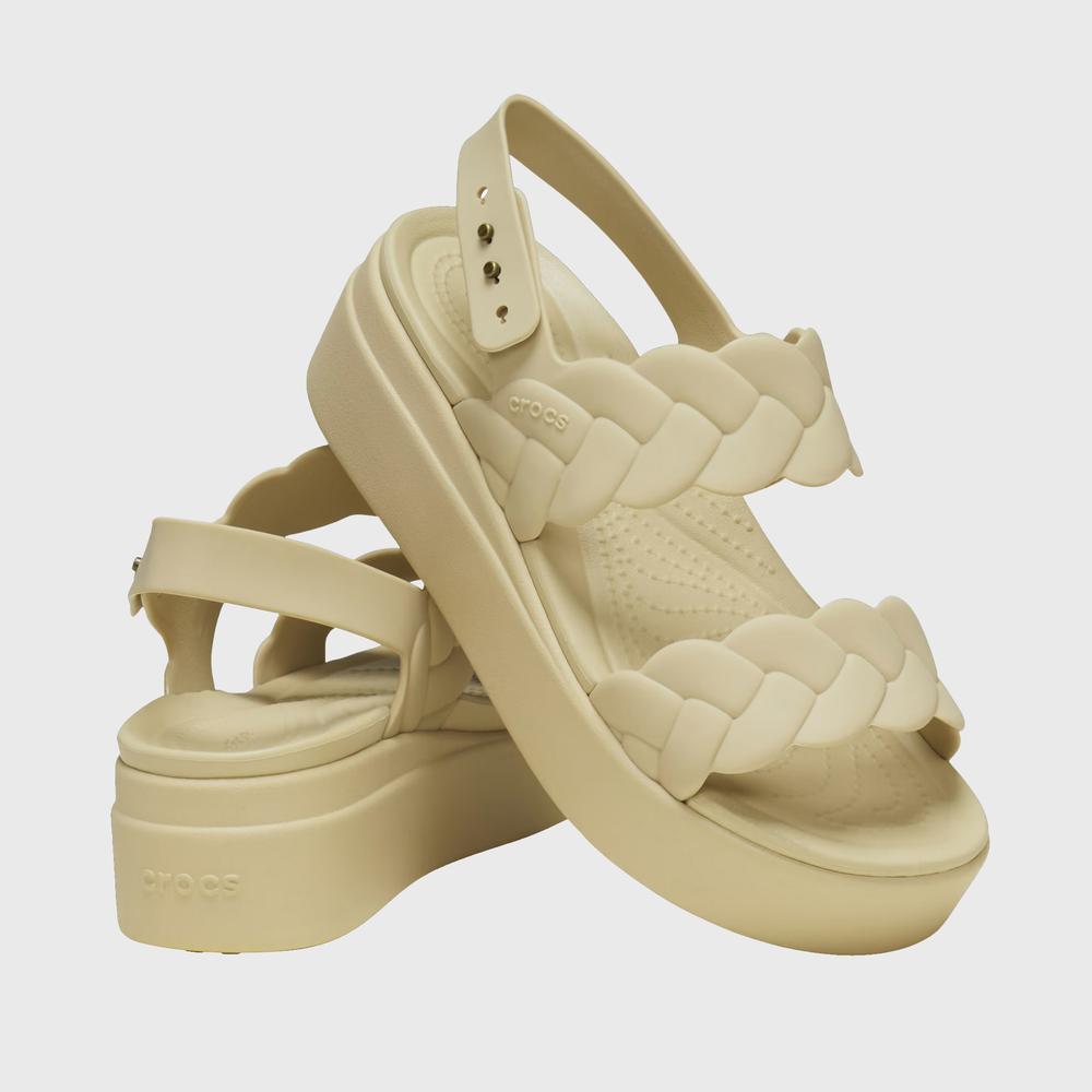 Klapky Crocs Brooklyn Woven Low Wedge 209977-212 - béžové