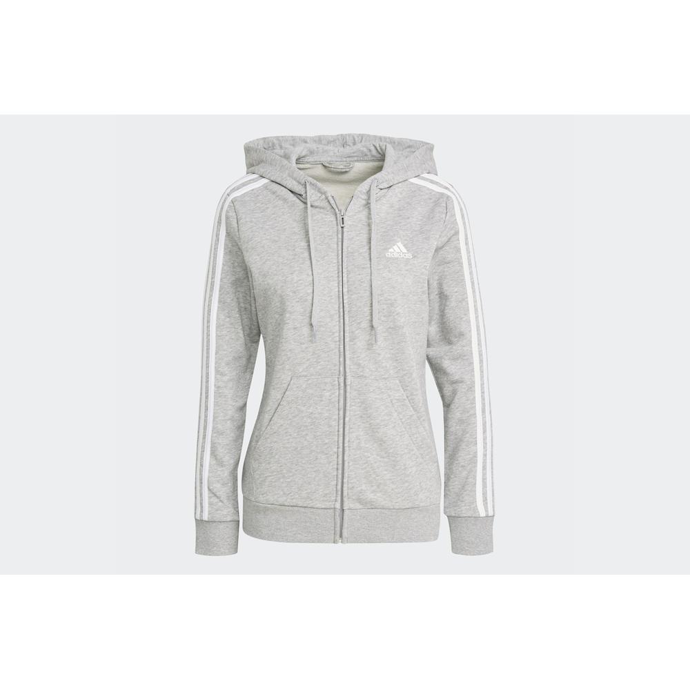 Blúza adidas Essentials French Terry 3-Stripes Full-Zip Hoodie GL0802 - šedý