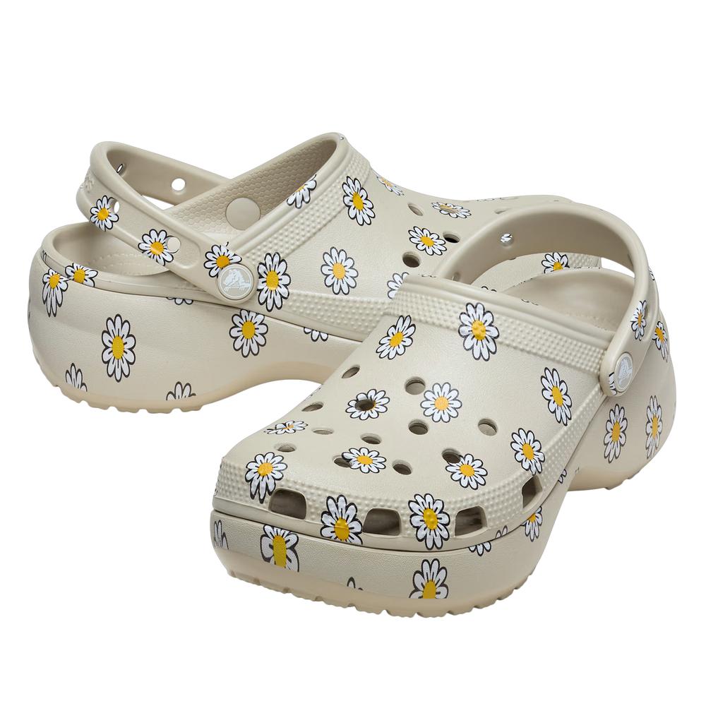 Klapky dámske Crocs Classic Platform Floral Clog 212668-1WY - šedý