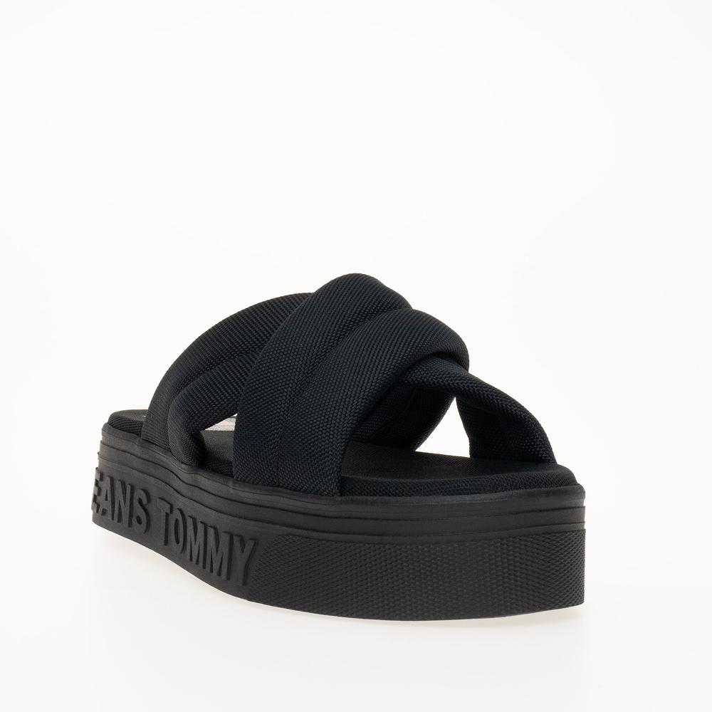 Klapky Tommy Jeans Lettering Flatform EN0EN02465-BDS - čierne