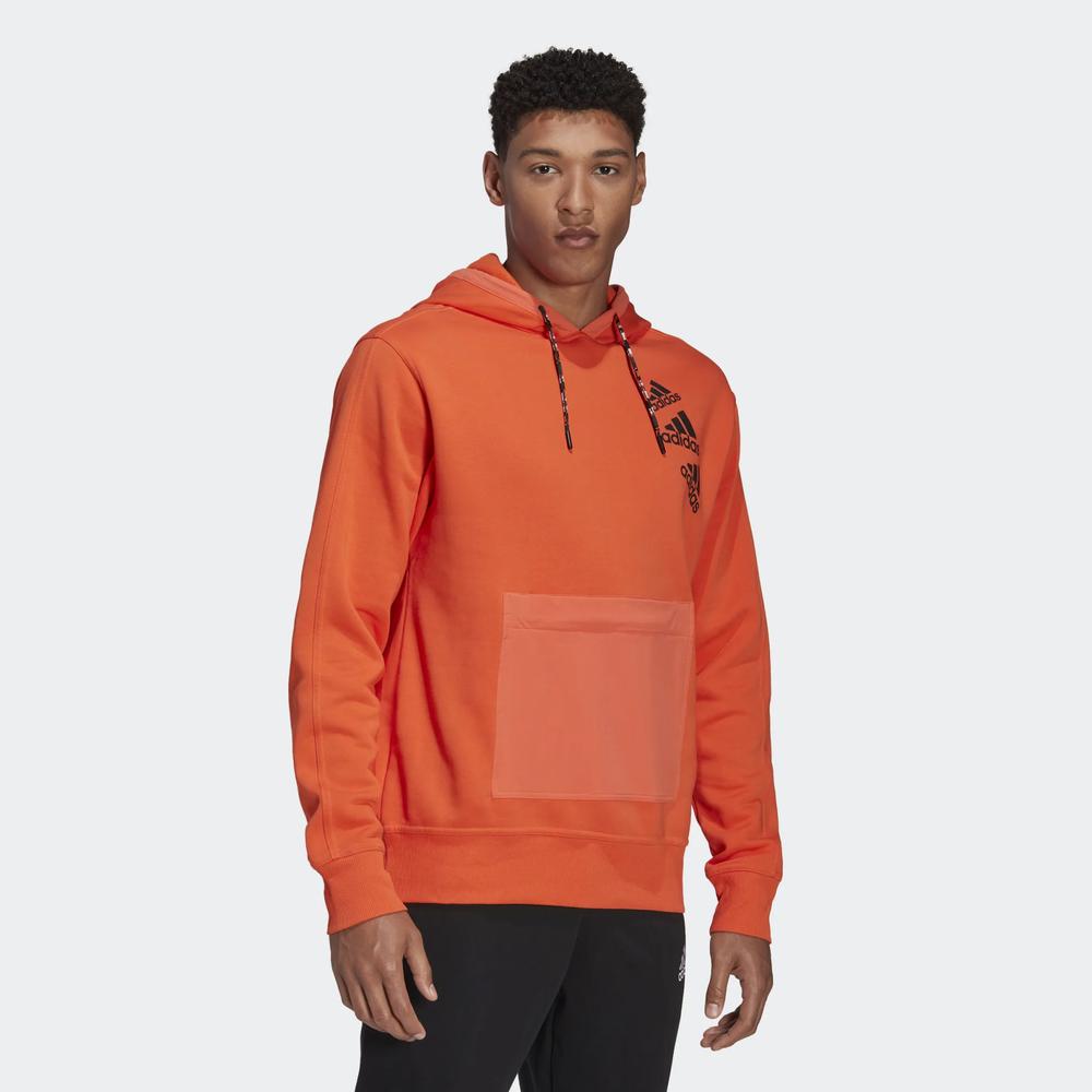 Blúza adidas Essentials BrandLove Fleece Hoodie HL9385 - pomarančové
