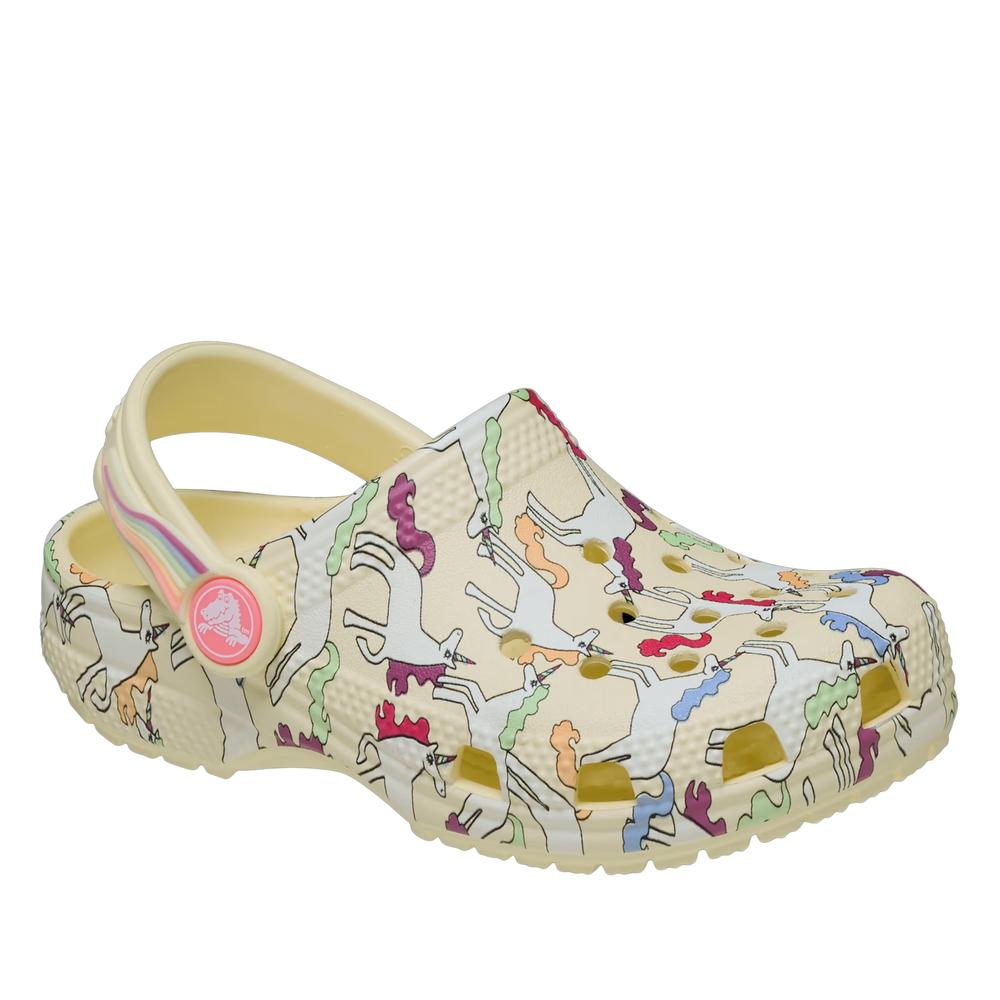 Klapky Crocs Classic Unicorn Graphic Clog 212515-7CJ - béžové