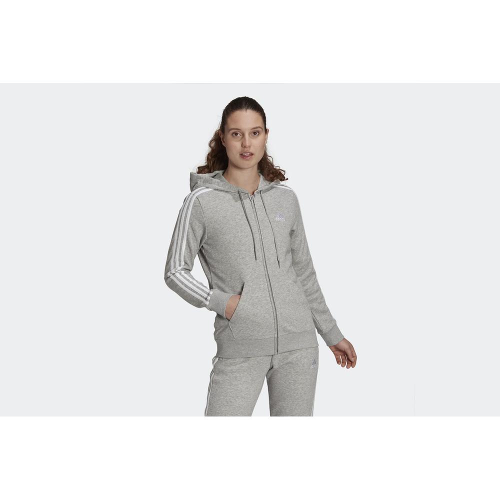 Blúza adidas Essentials French Terry 3-Stripes Full-Zip Hoodie GL0802 - šedý
