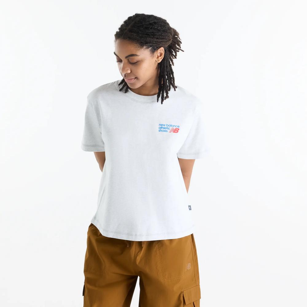 Dámske tričko New Balance Athletics Premium Logo Hip Length WT62B7V2AHH - šedý