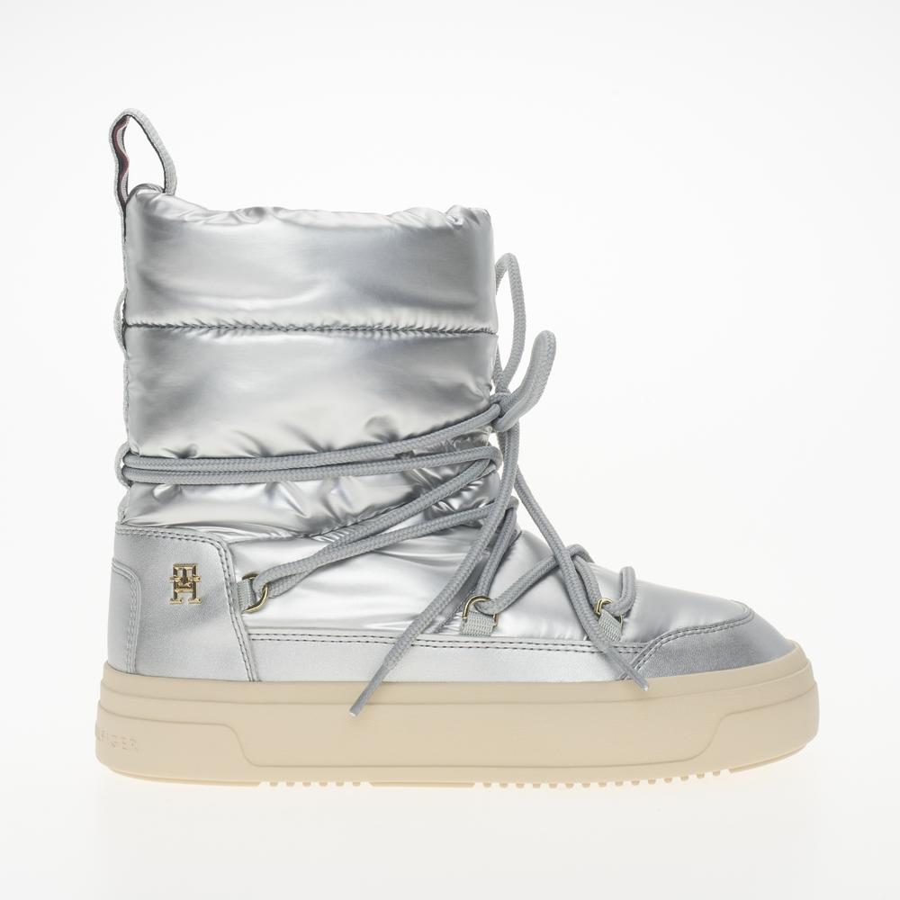 Topánky Tommy Hilfiger Lace-Up Metallic Snowboot FW0FW08442-0IN - strieborné