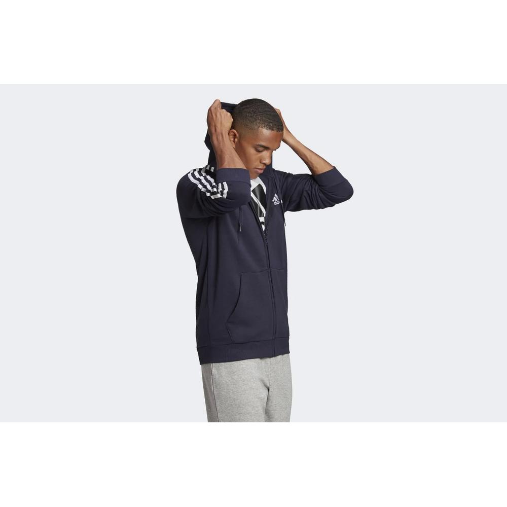 Blúza adidas Essentials Fleece 3-Stripes Full-Zip Hoodie GK9053 - tmavomodré