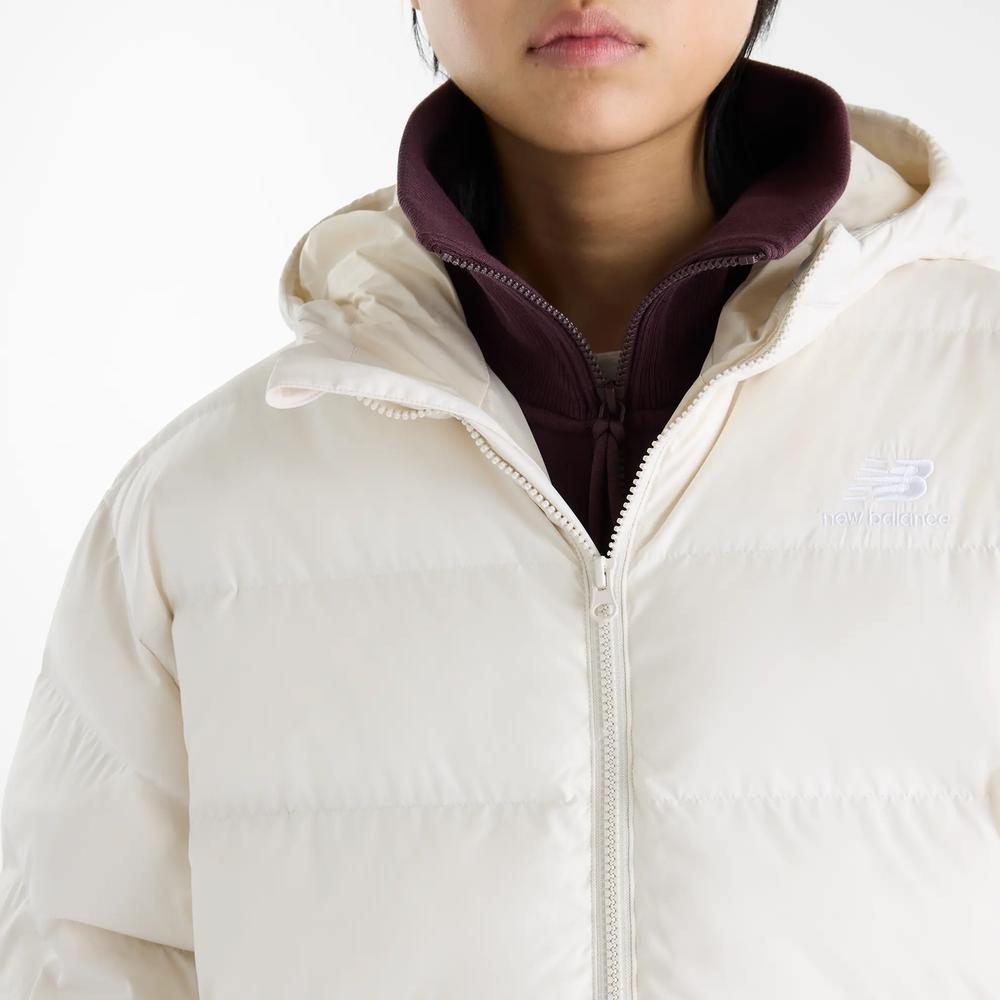 Dámská bunda New Balance Boston Long Puffer WJ62Y0KBLIN - béžové