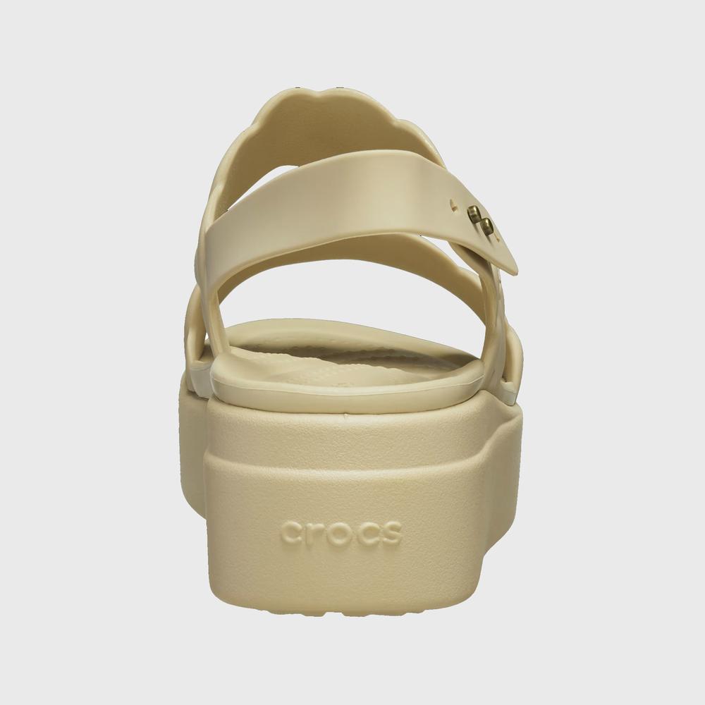 Klapky Crocs Brooklyn Woven Low Wedge 209977-212 - béžové