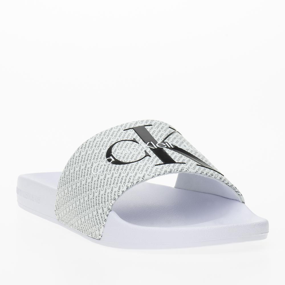 Klapky Calvin Klein Slide AOP YW0YW01407-01W - biele