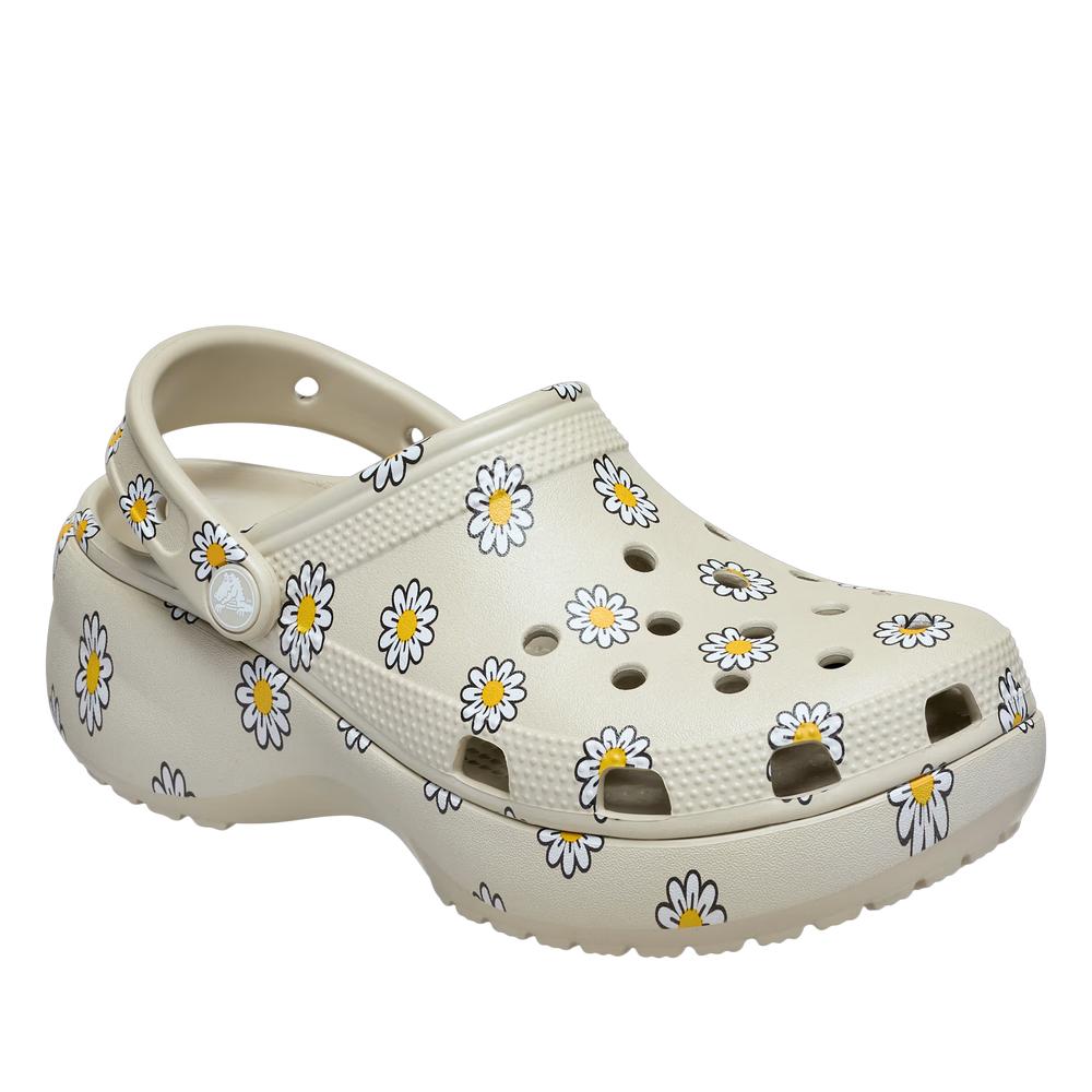 Klapky dámske Crocs Classic Platform Floral Clog 212668-1WY - šedý