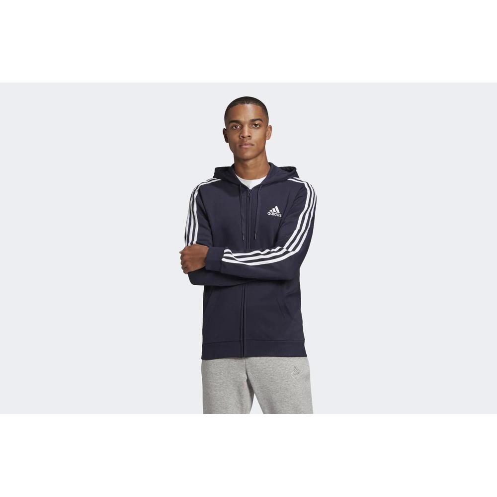 Blúza adidas Essentials Fleece 3-Stripes Full-Zip Hoodie GK9053 - tmavomodré